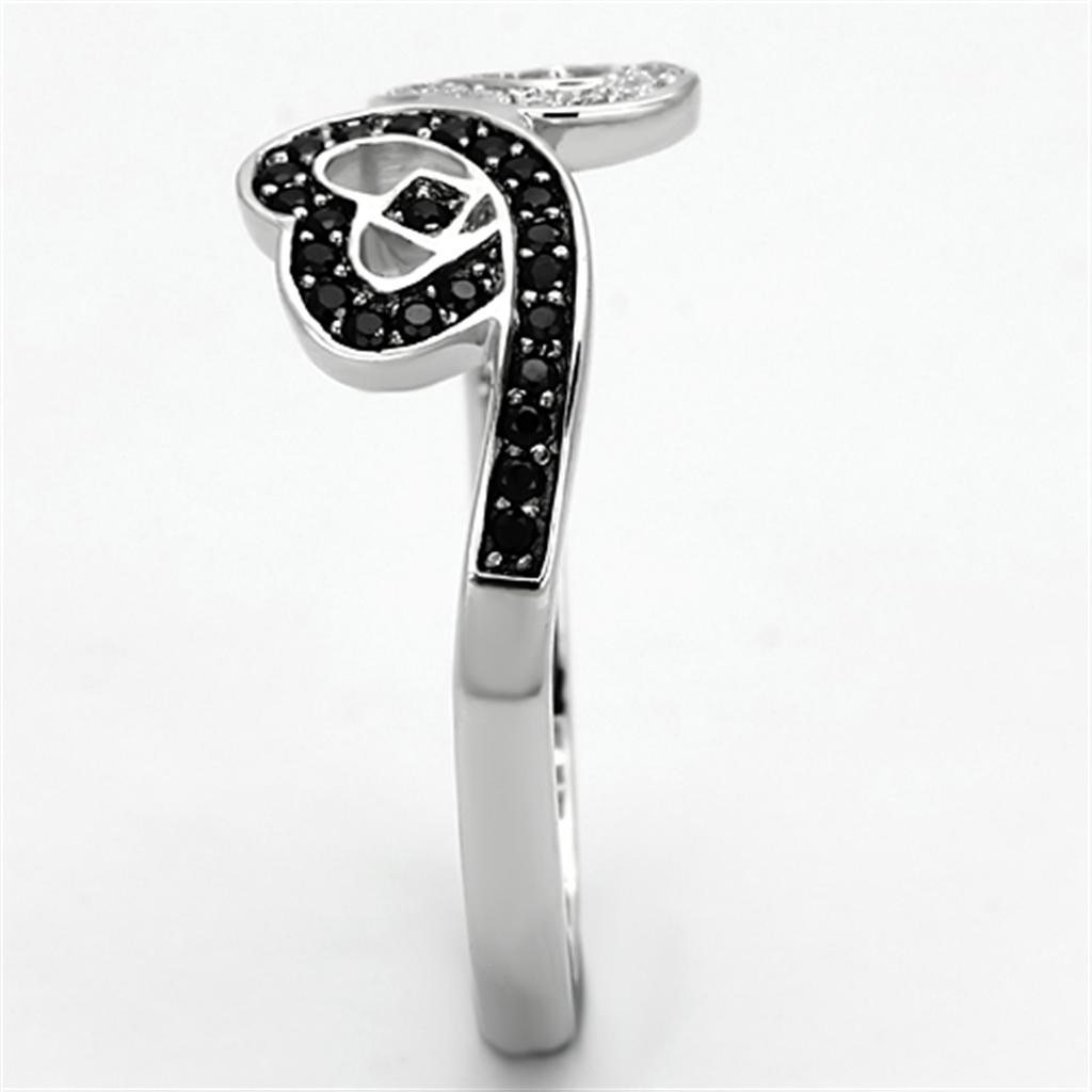 MATS125 - Rhodium 925 Sterling Silver Ring with AAA Grade CZ  in Black Diamond