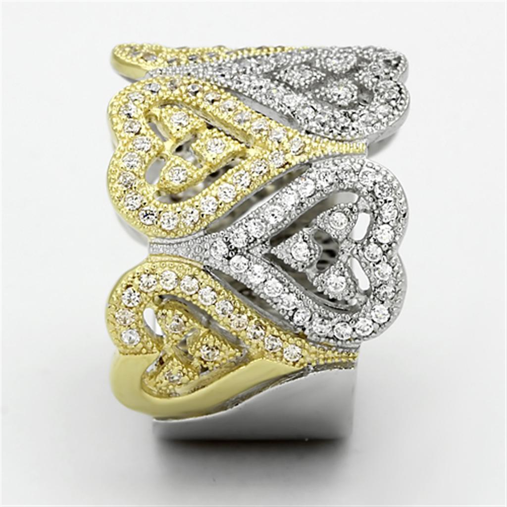 MATS126 - Gold+Rhodium 925 Sterling Silver Ring with AAA Grade CZ  in Champagne