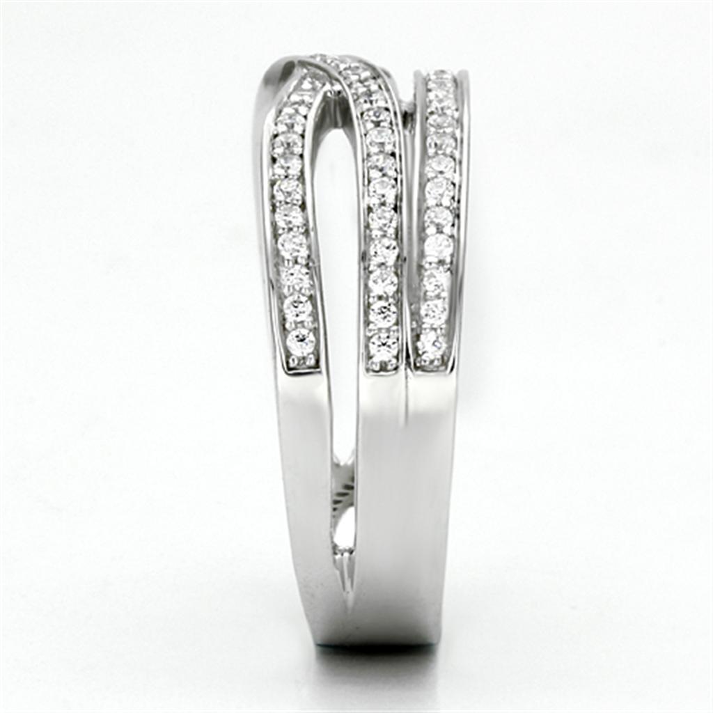 MATS131 - Rhodium 925 Sterling Silver Ring with AAA Grade CZ  in Clear
