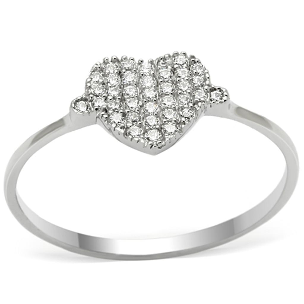 MATS133 - Rhodium 925 Sterling Silver Ring with AAA Grade CZ  in Clear