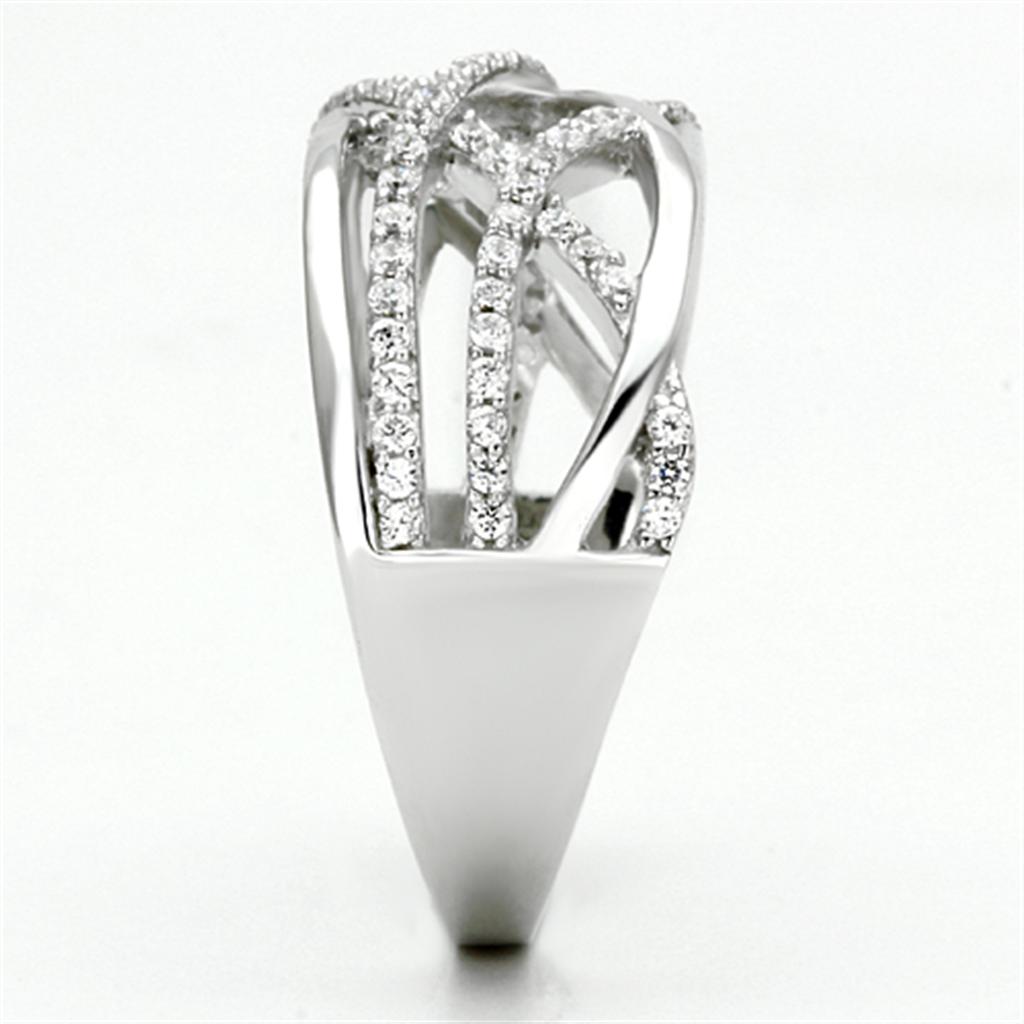 MATS134 - Rhodium 925 Sterling Silver Ring with AAA Grade CZ  in Clear