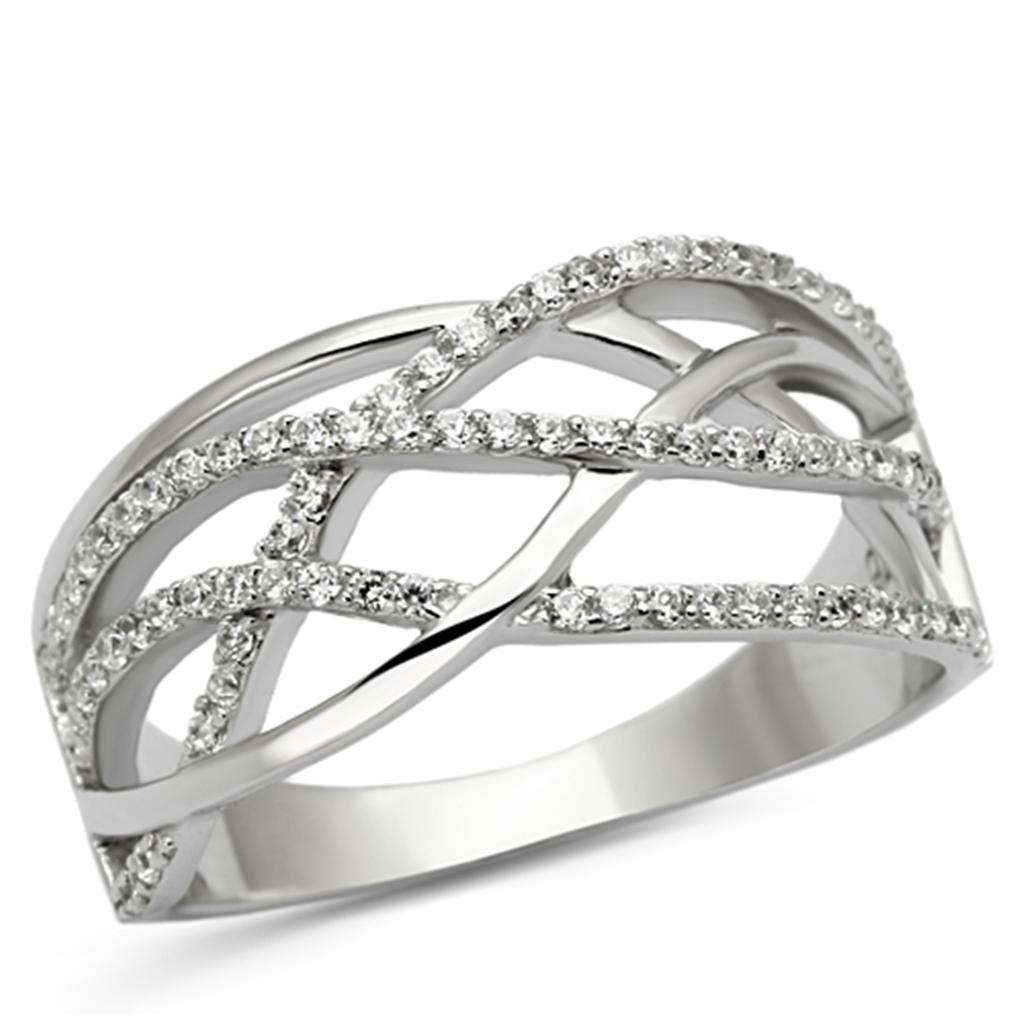 MATS134 - Rhodium 925 Sterling Silver Ring with AAA Grade CZ  in Clear