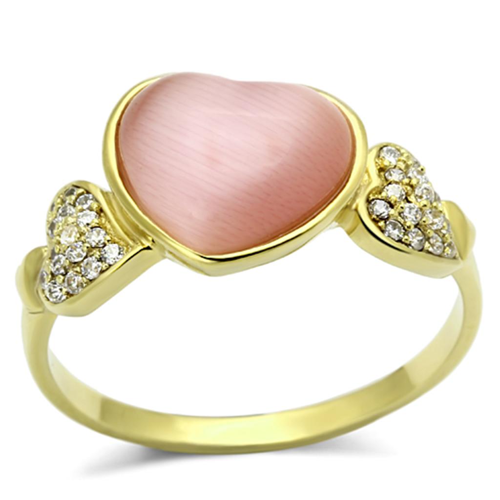MATS136 - Gold 925 Sterling Silver Ring with Synthetic Cat Eye in Rose