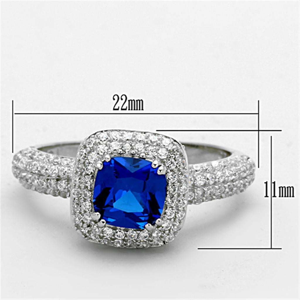 MATS137 - Rhodium 925 Sterling Silver Ring with Synthetic Spinel in London Blue