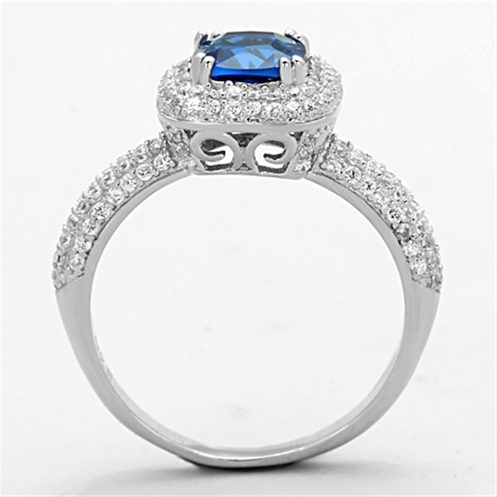 MATS137 - Rhodium 925 Sterling Silver Ring with Synthetic Spinel in London Blue