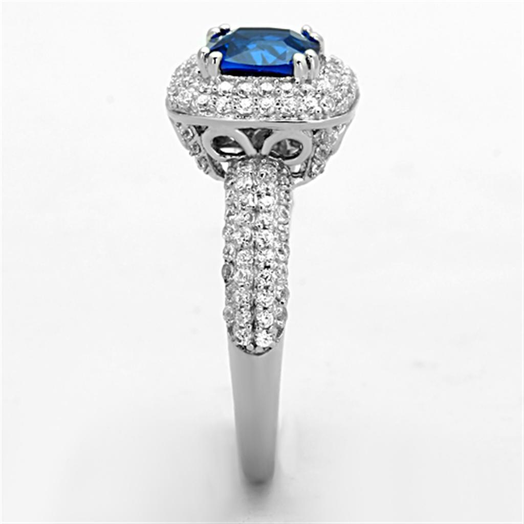 MATS137 - Rhodium 925 Sterling Silver Ring with Synthetic Spinel in London Blue