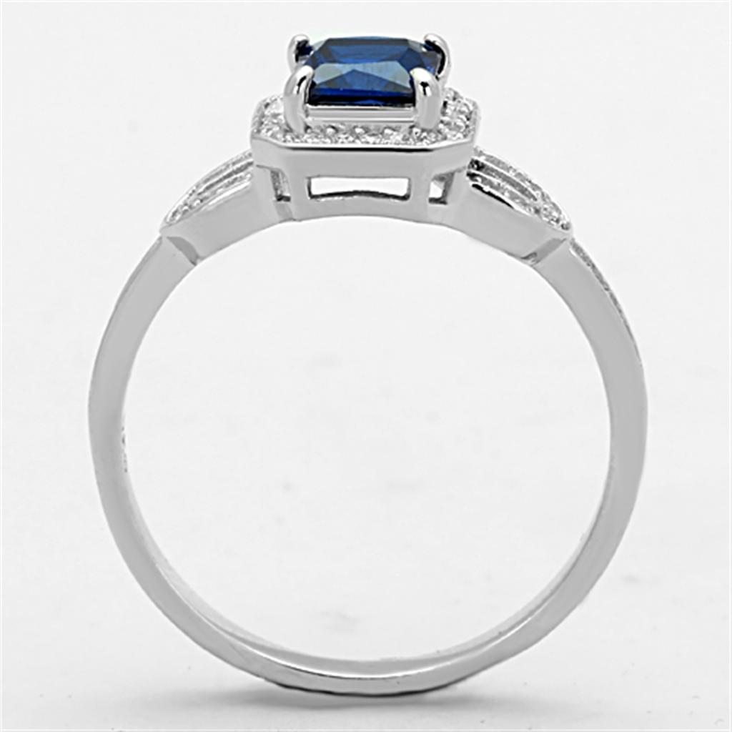 MATS138 - Rhodium 925 Sterling Silver Ring with Synthetic Spinel in London Blue