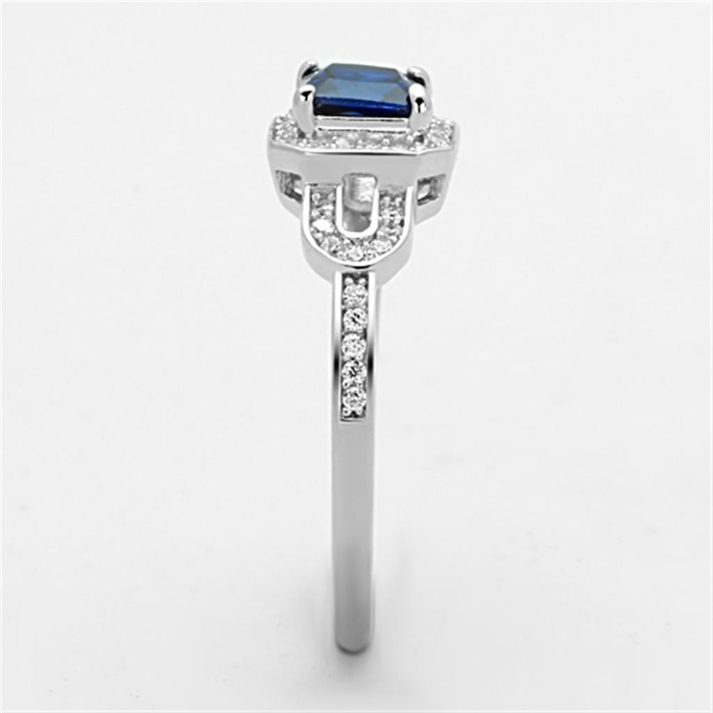 MATS138 - Rhodium 925 Sterling Silver Ring with Synthetic Spinel in London Blue