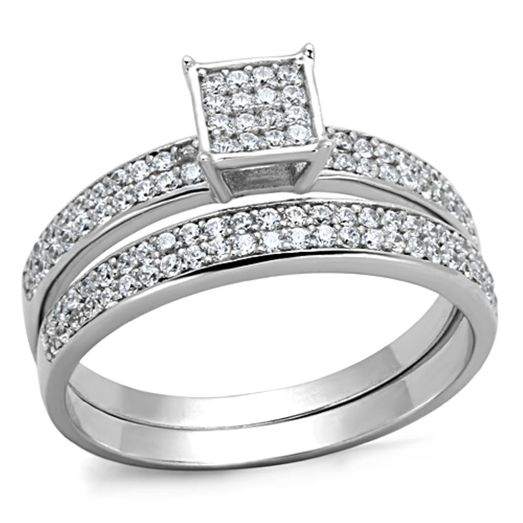 MATS140 - Rhodium 925 Sterling Silver Ring with AAA Grade CZ  in Clear