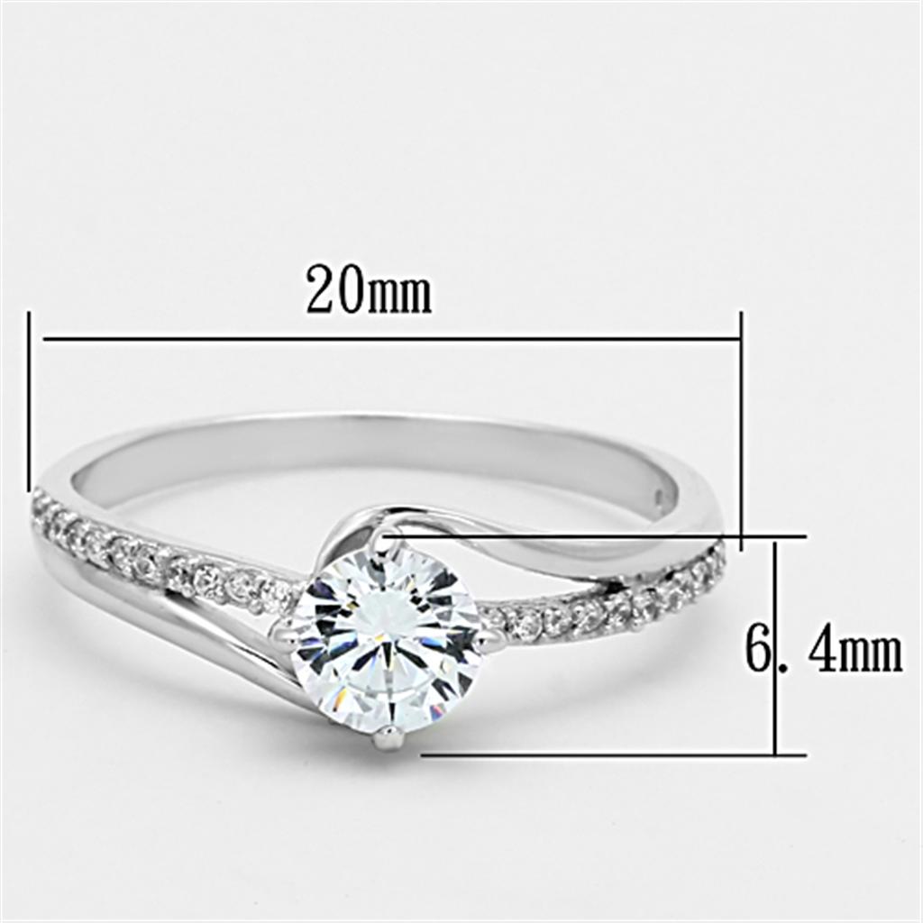 MATS141 - Rhodium 925 Sterling Silver Ring with AAA Grade CZ  in Clear