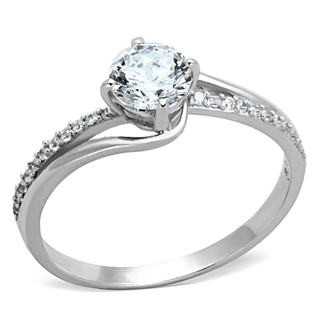 MATS141 - Rhodium 925 Sterling Silver Ring with AAA Grade CZ  in Clear
