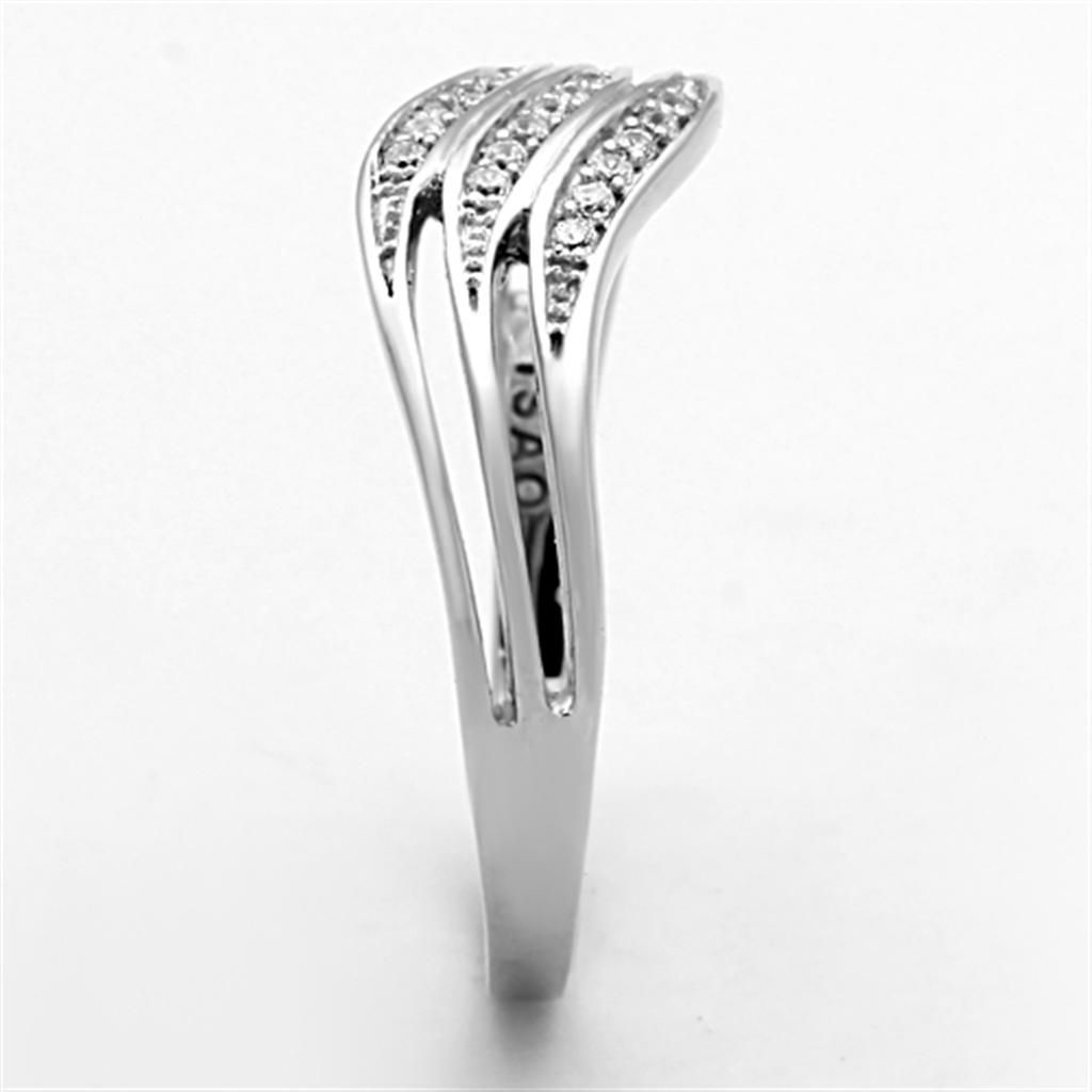 MATS143 - Rhodium 925 Sterling Silver Ring with AAA Grade CZ  in Clear