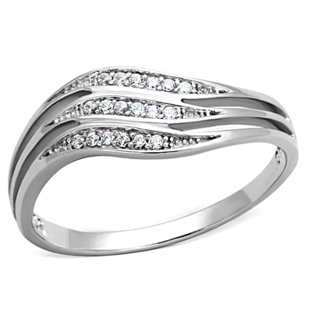 MATS143 - Rhodium 925 Sterling Silver Ring with AAA Grade CZ  in Clear