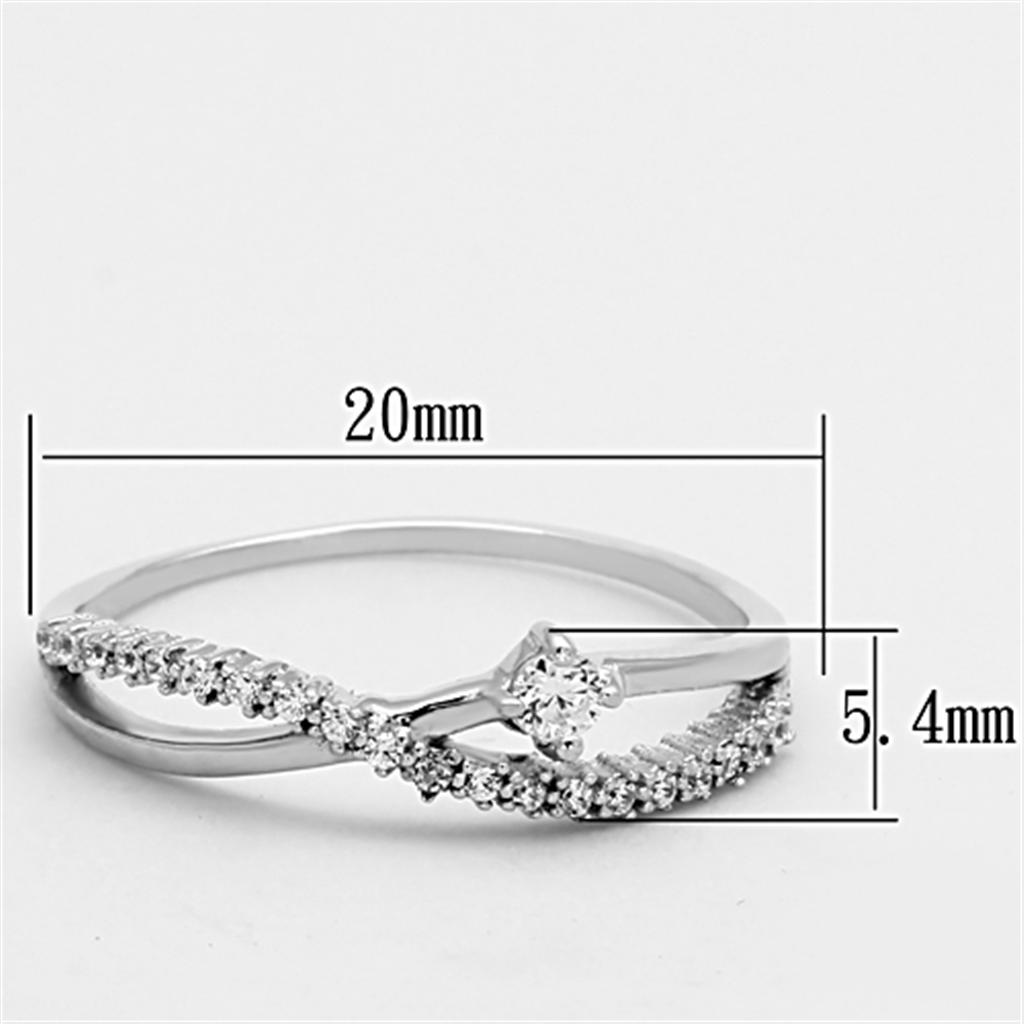 MATS144 - Rhodium 925 Sterling Silver Ring with AAA Grade CZ  in Clear