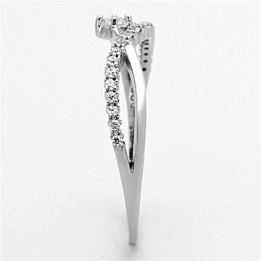 MATS144 - Rhodium 925 Sterling Silver Ring with AAA Grade CZ  in Clear
