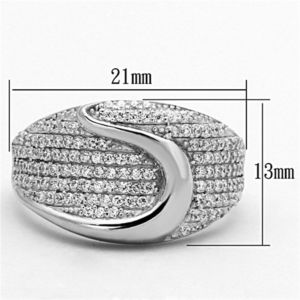 MATS148 - Rhodium 925 Sterling Silver Ring with AAA Grade CZ  in Clear