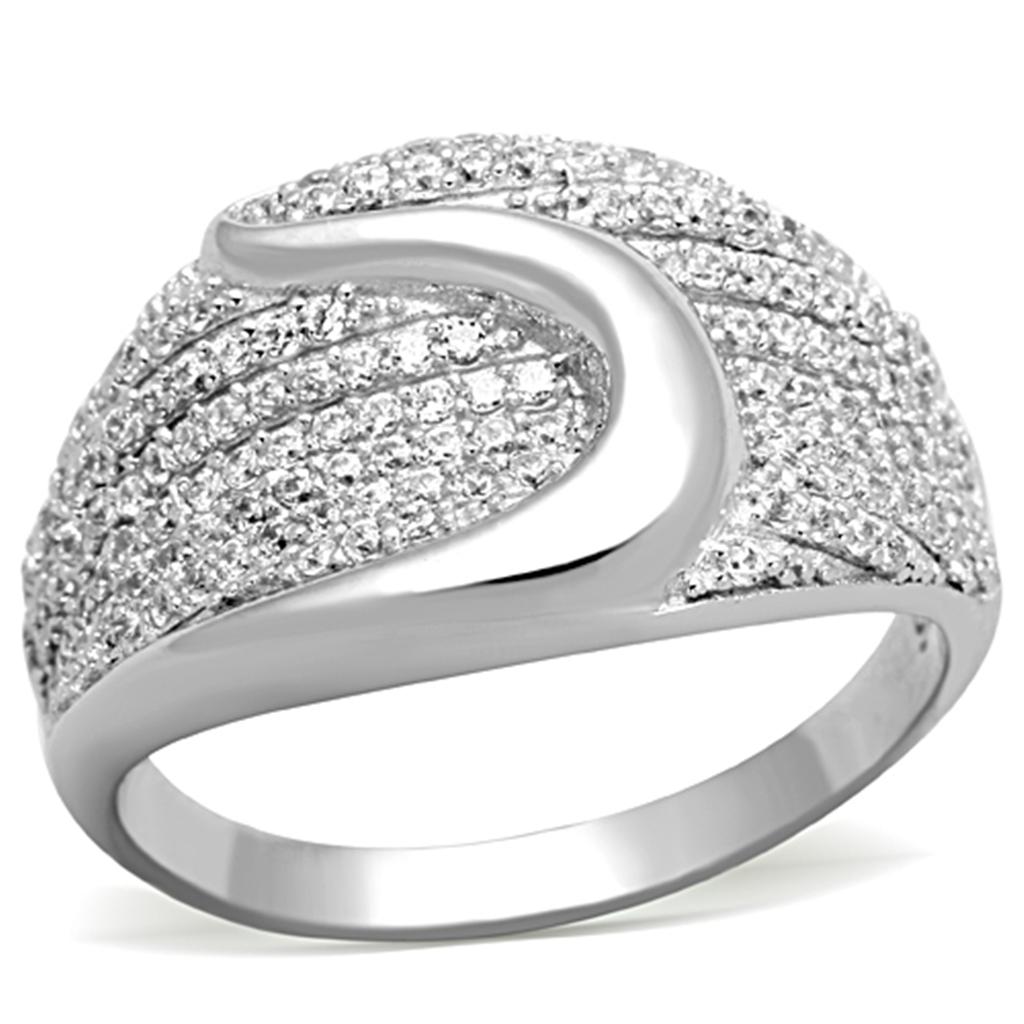 MATS148 - Rhodium 925 Sterling Silver Ring with AAA Grade CZ  in Clear