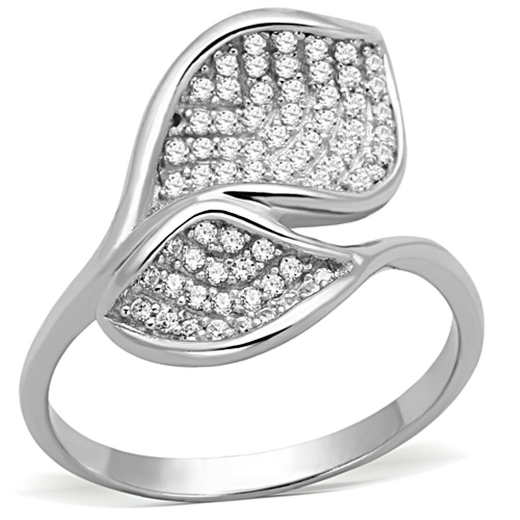 MATS149 - Rhodium 925 Sterling Silver Ring with AAA Grade CZ  in Clear