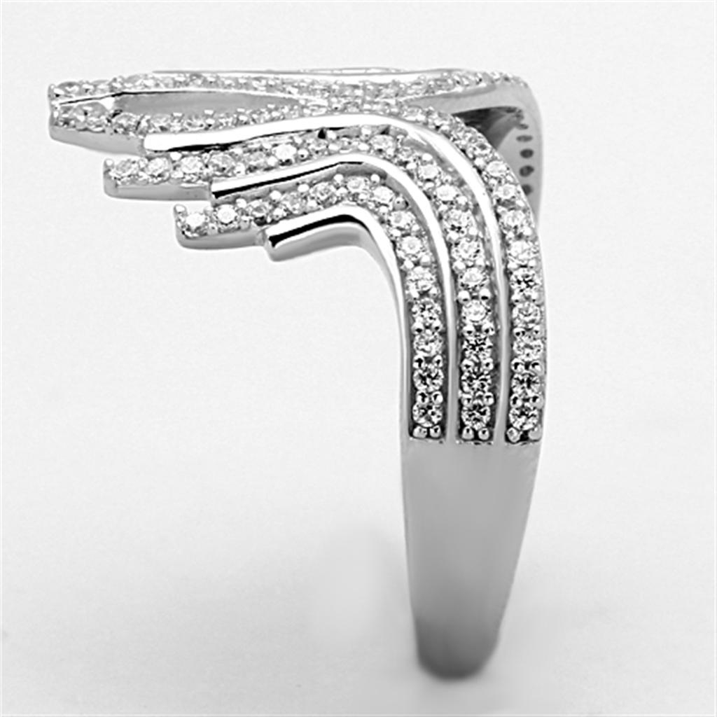 MATS151 - Rhodium 925 Sterling Silver Ring with AAA Grade CZ  in Clear
