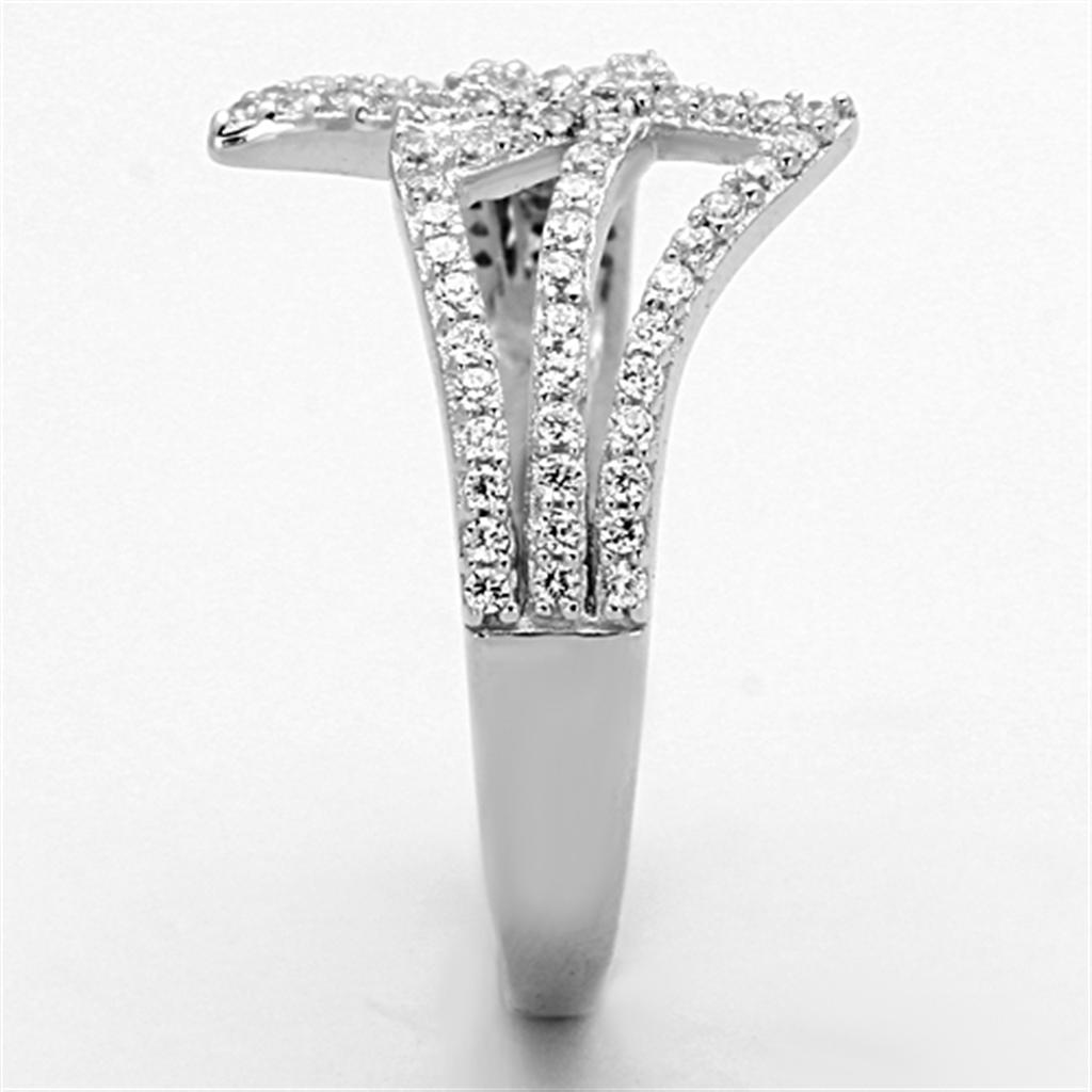 MATS152 - Rhodium 925 Sterling Silver Ring with AAA Grade CZ  in Clear