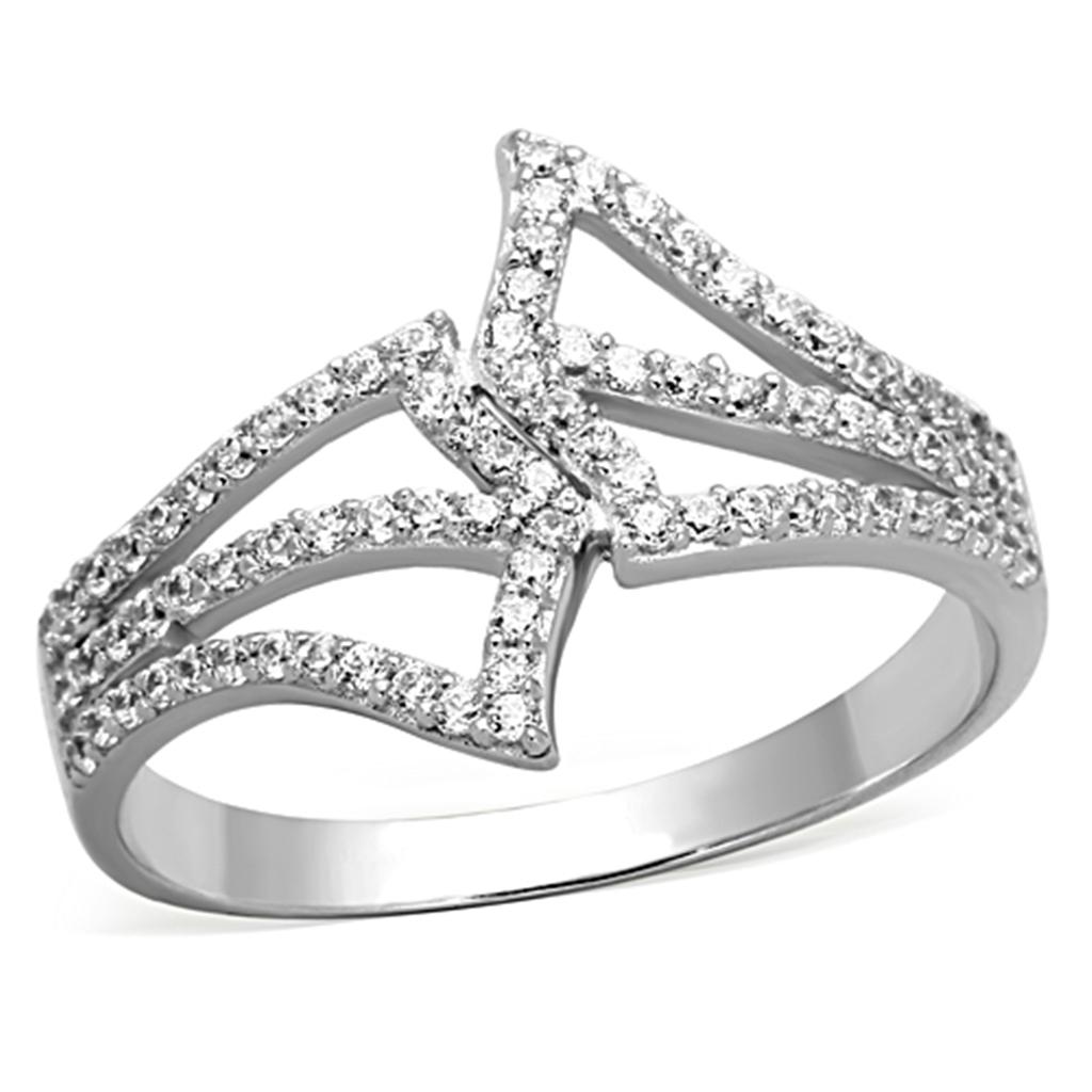 MATS152 - Rhodium 925 Sterling Silver Ring with AAA Grade CZ  in Clear