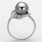 MATS153 - Rhodium 925 Sterling Silver Ring with Synthetic Pearl in Gray