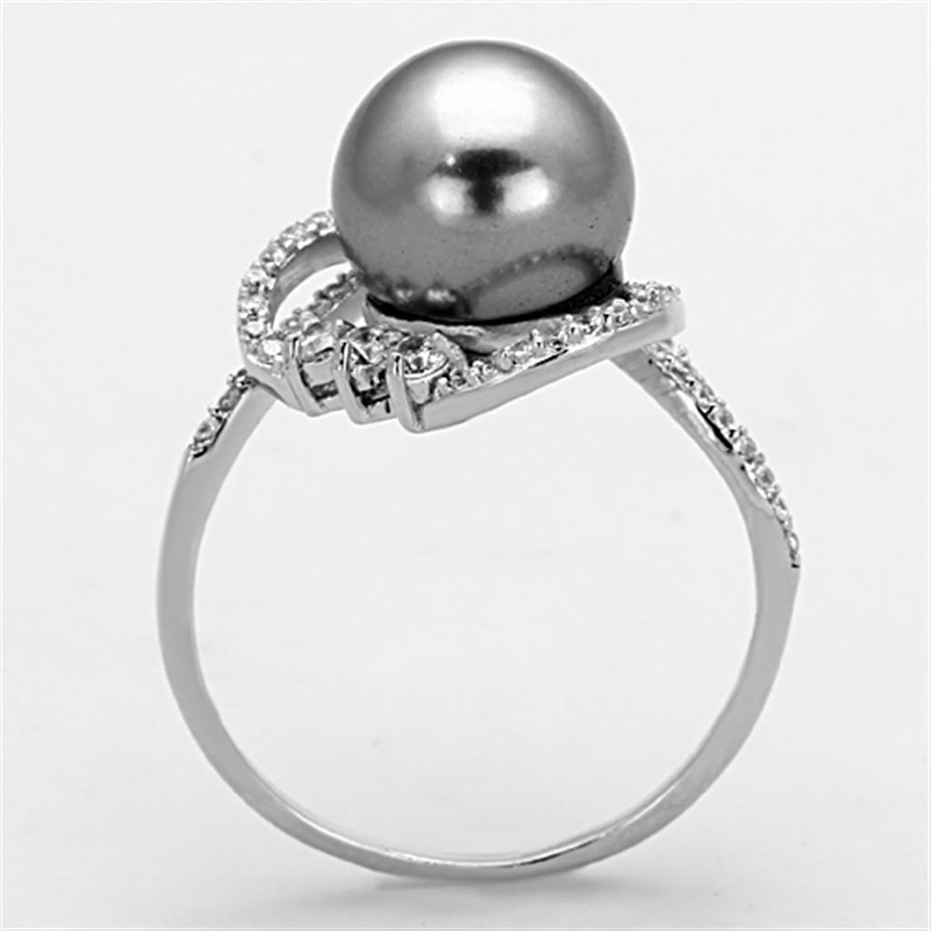 MATS153 - Rhodium 925 Sterling Silver Ring with Synthetic Pearl in Gray