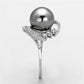 MATS153 - Rhodium 925 Sterling Silver Ring with Synthetic Pearl in Gray