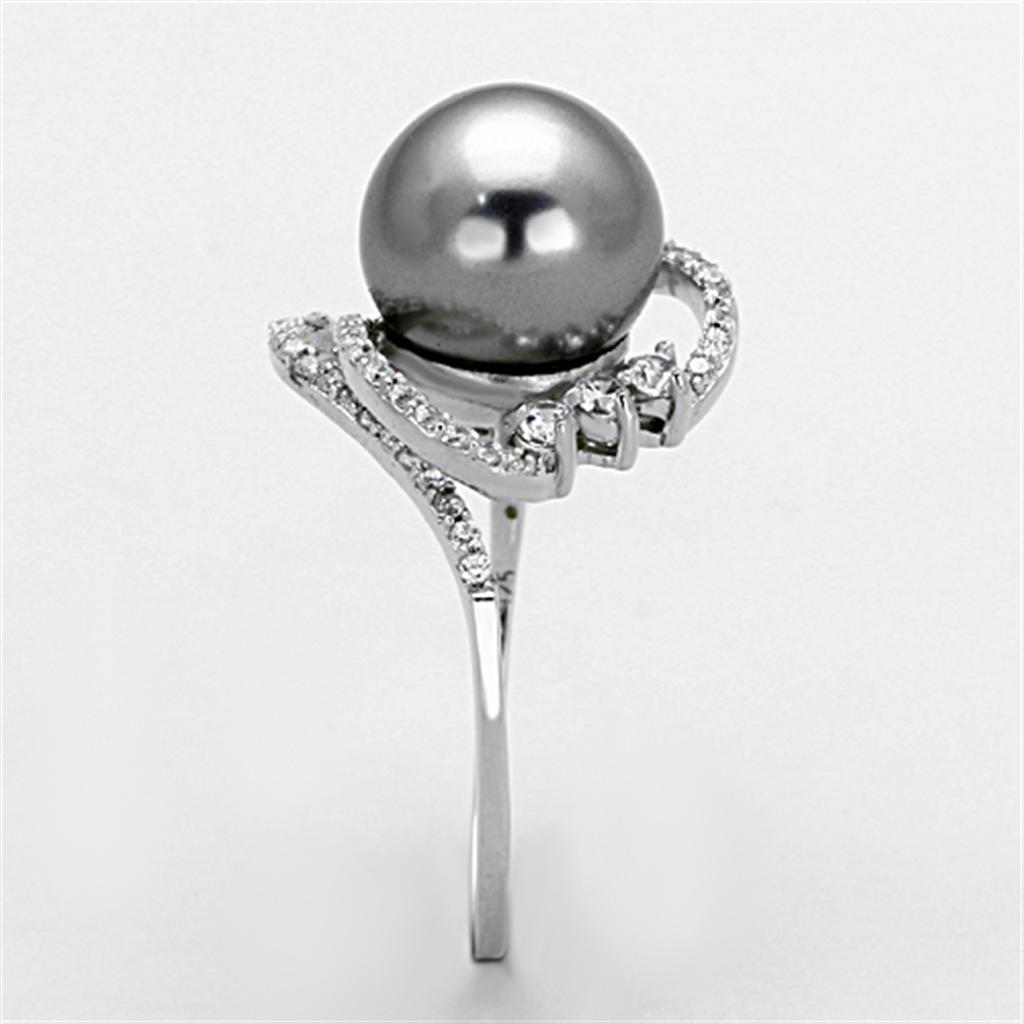 MATS153 - Rhodium 925 Sterling Silver Ring with Synthetic Pearl in Gray