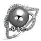 MATS153 - Rhodium 925 Sterling Silver Ring with Synthetic Pearl in Gray