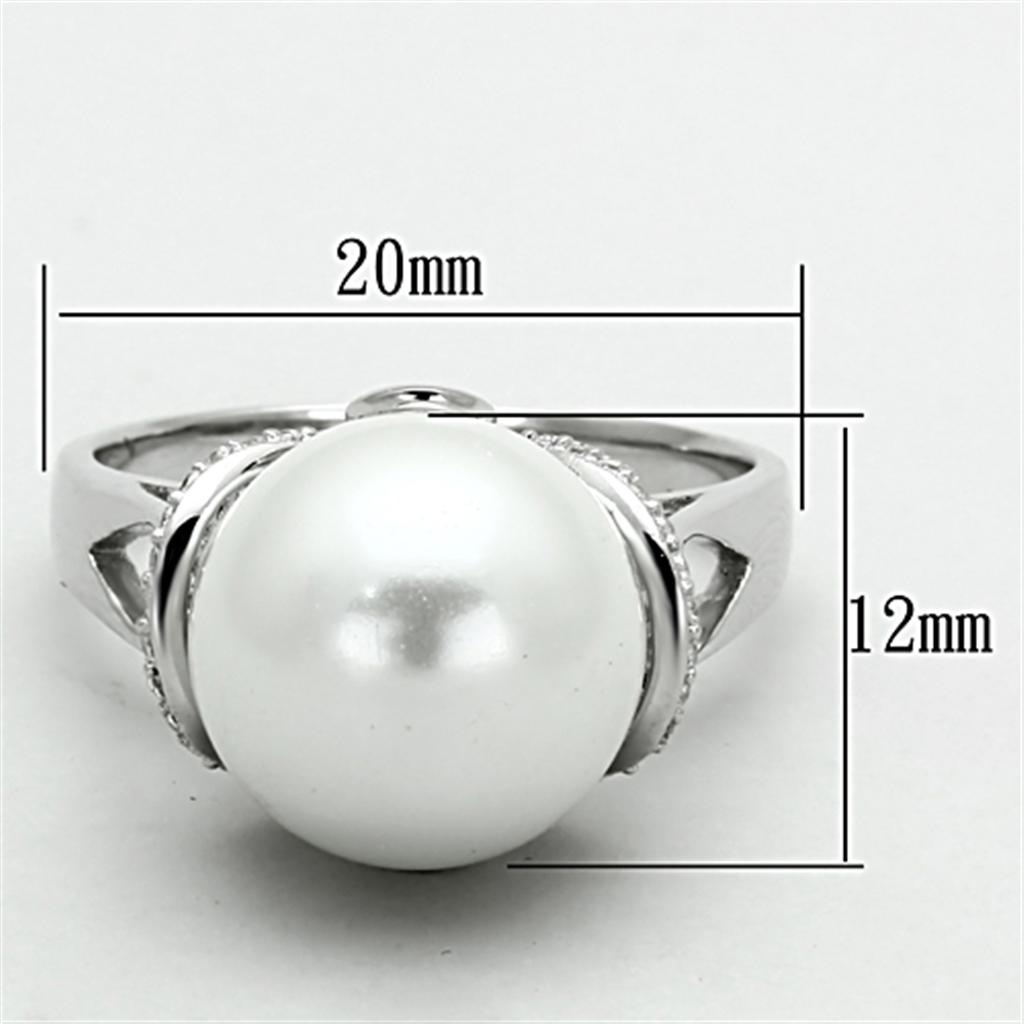 MATS154 - Rhodium 925 Sterling Silver Ring with Synthetic Pearl in White