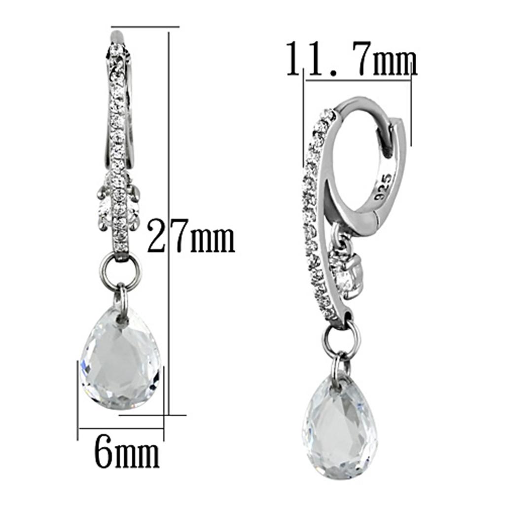 MATS159 - Rhodium 925 Sterling Silver Earrings with AAA Grade CZ  in Clear