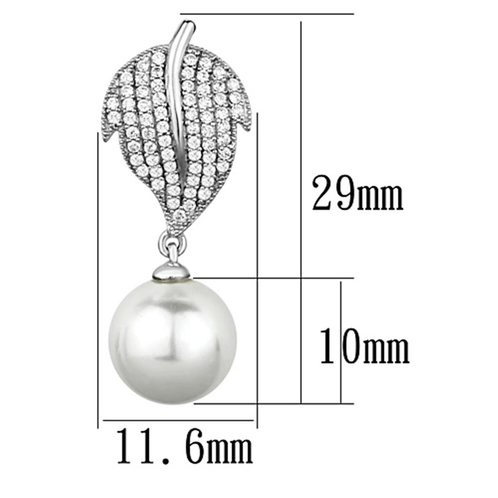 MATS166 - Rhodium 925 Sterling Silver Earrings with Synthetic Pearl in White