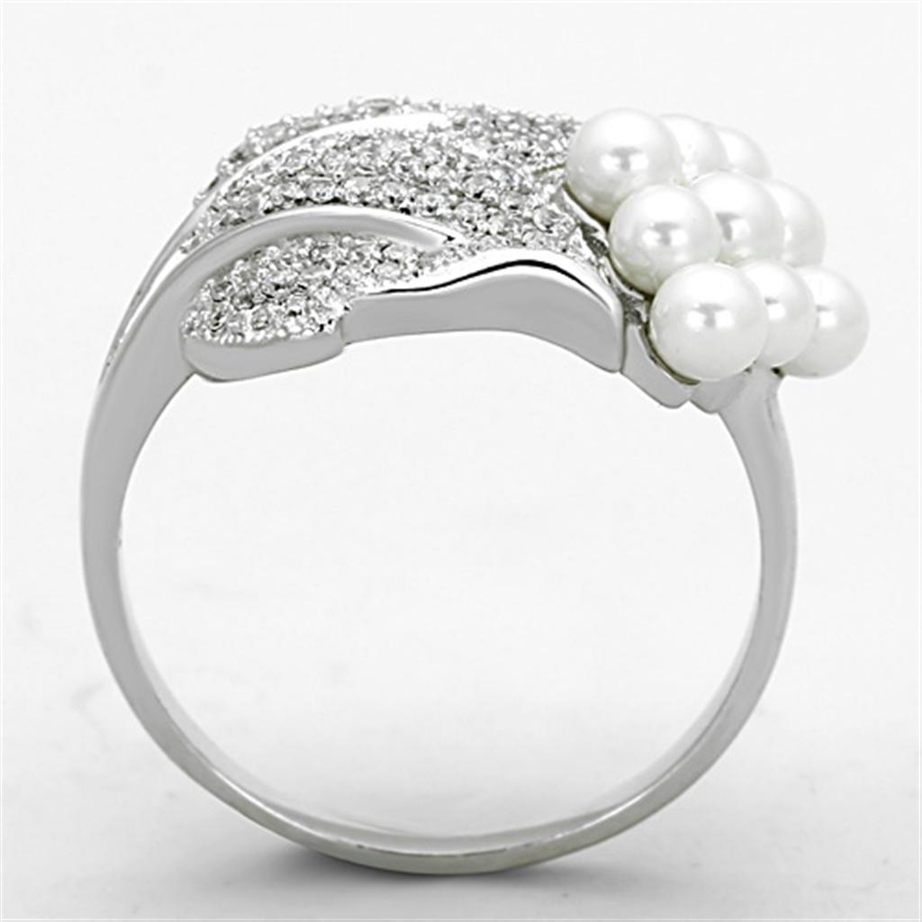 MATS167 - Rhodium 925 Sterling Silver Ring with Synthetic Pearl in White