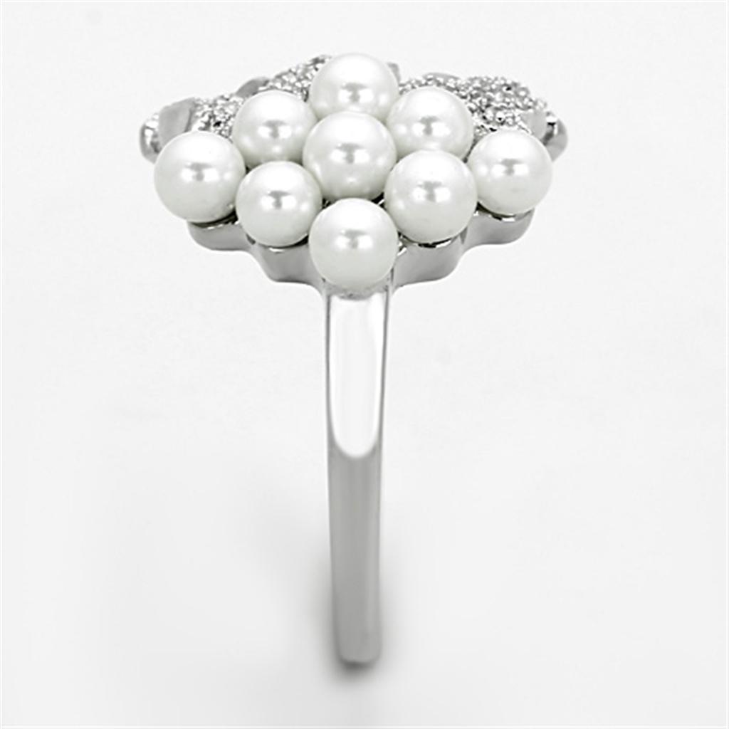 MATS167 - Rhodium 925 Sterling Silver Ring with Synthetic Pearl in White