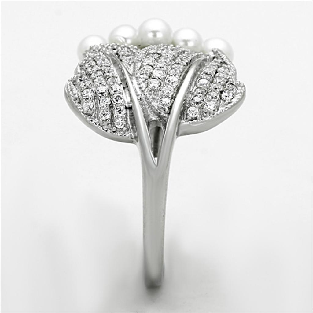 MATS167 - Rhodium 925 Sterling Silver Ring with Synthetic Pearl in White