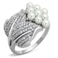 MATS167 - Rhodium 925 Sterling Silver Ring with Synthetic Pearl in White