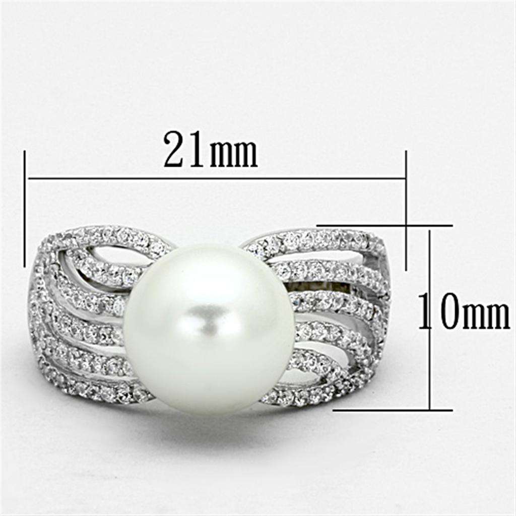 MATS169 - Rhodium 925 Sterling Silver Ring with Synthetic Pearl in White