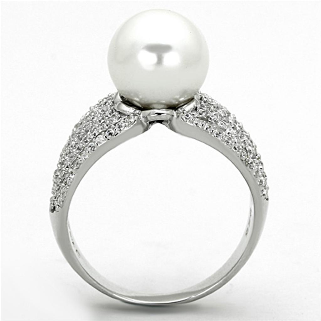 MATS169 - Rhodium 925 Sterling Silver Ring with Synthetic Pearl in White