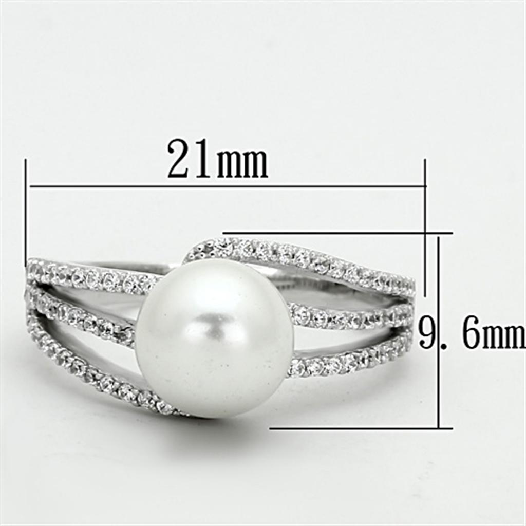 MATS170 - Rhodium 925 Sterling Silver Ring with Synthetic Pearl in White