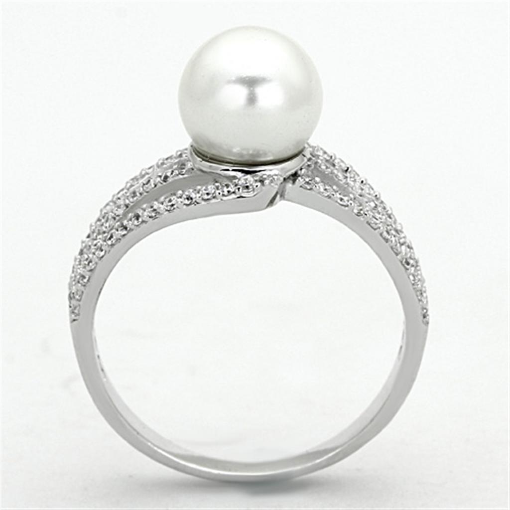MATS170 - Rhodium 925 Sterling Silver Ring with Synthetic Pearl in White