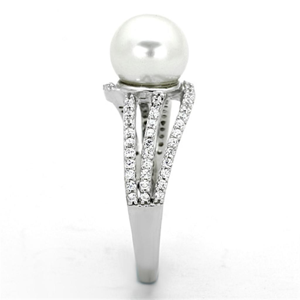 MATS170 - Rhodium 925 Sterling Silver Ring with Synthetic Pearl in White