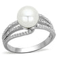 MATS170 - Rhodium 925 Sterling Silver Ring with Synthetic Pearl in White