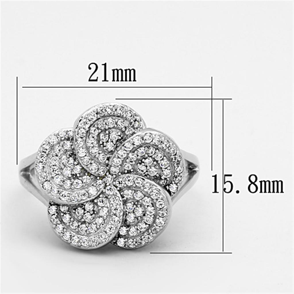 MATS171 - Rhodium 925 Sterling Silver Ring with AAA Grade CZ  in Clear