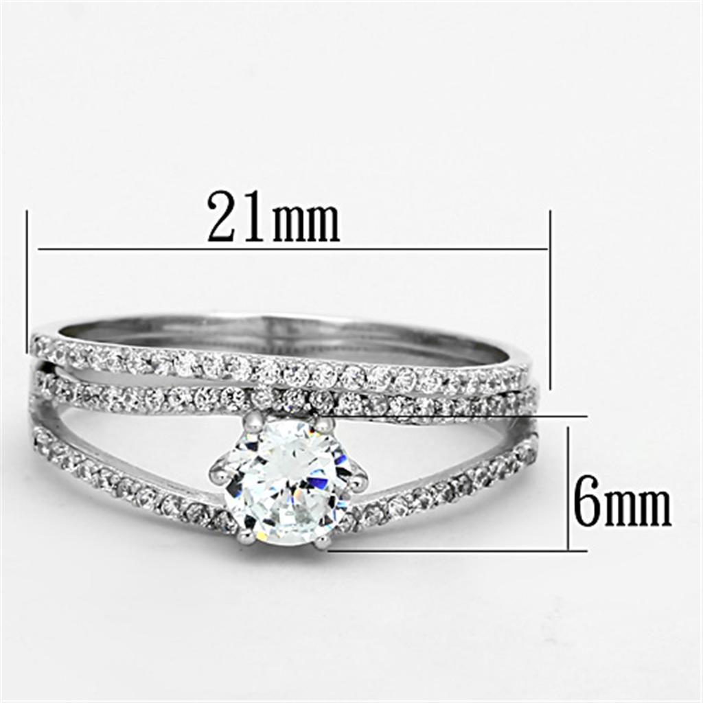 MATS172 - Rhodium 925 Sterling Silver Ring with AAA Grade CZ  in Clear