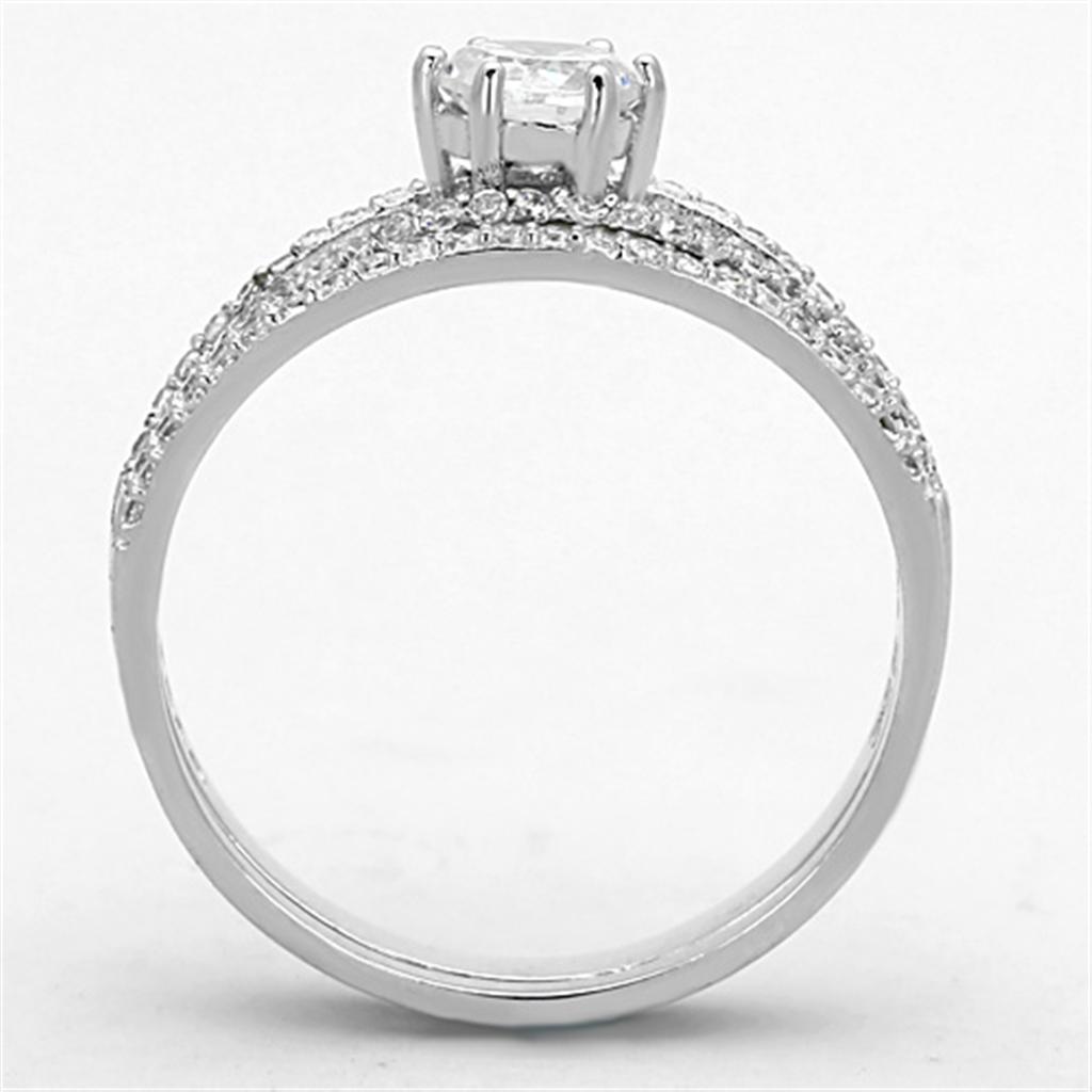 MATS172 - Rhodium 925 Sterling Silver Ring with AAA Grade CZ  in Clear