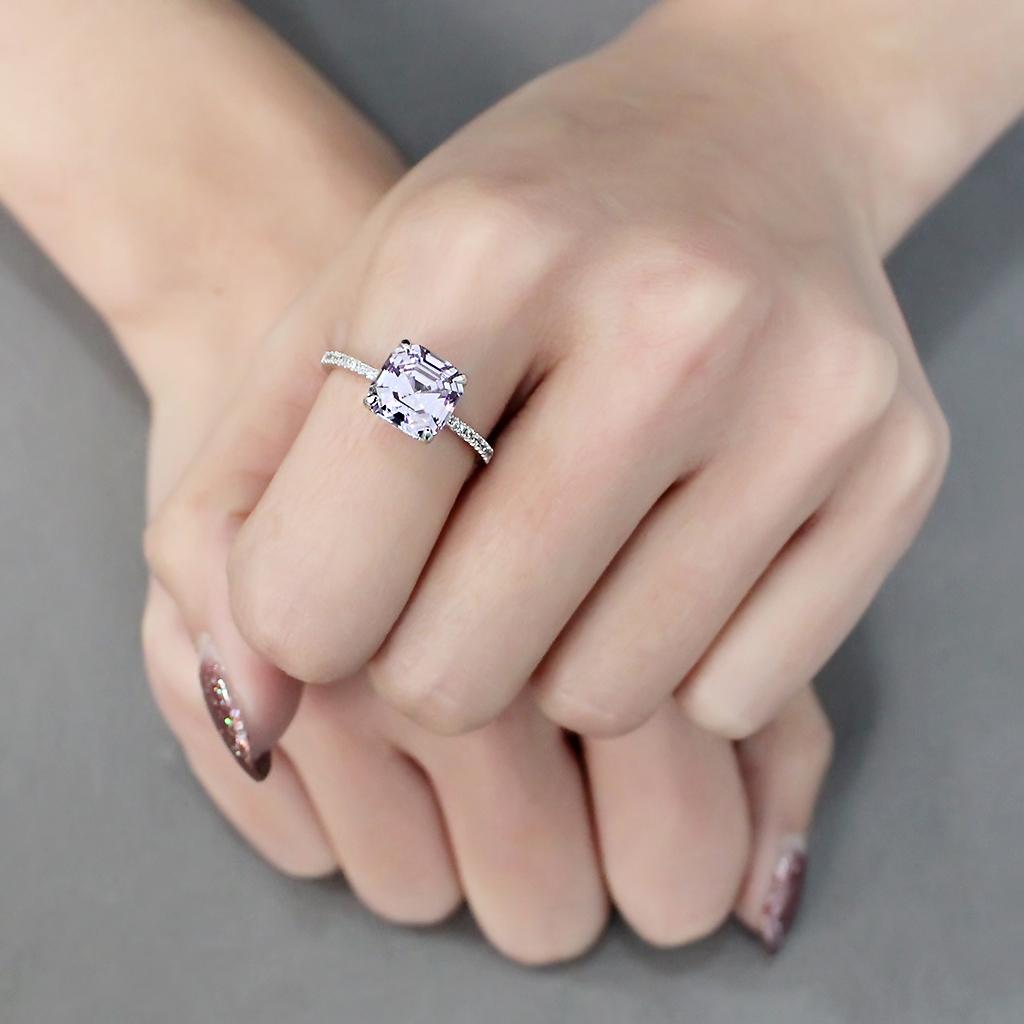 MATS176 - Rhodium 925 Sterling Silver Ring with Cubic  in Light Amethyst