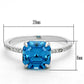 MATS178 - Rhodium 925 Sterling Silver Ring with Cubic  in Sea Blue