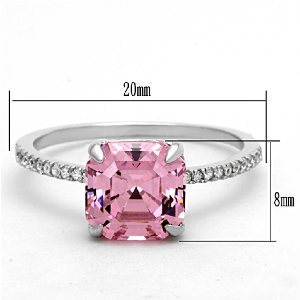 MATS179 - Rhodium 925 Sterling Silver Ring with Cubic  in Rose