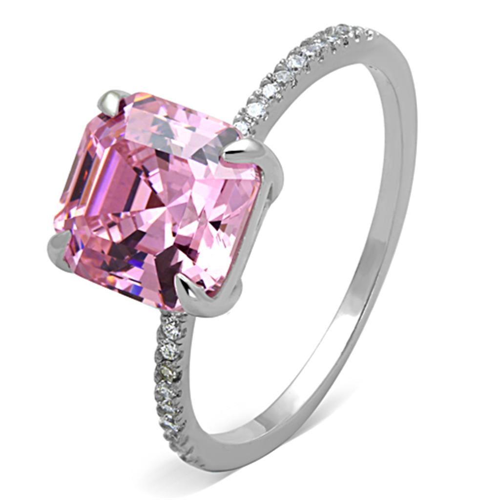 MATS179 - Rhodium 925 Sterling Silver Ring with Cubic  in Rose